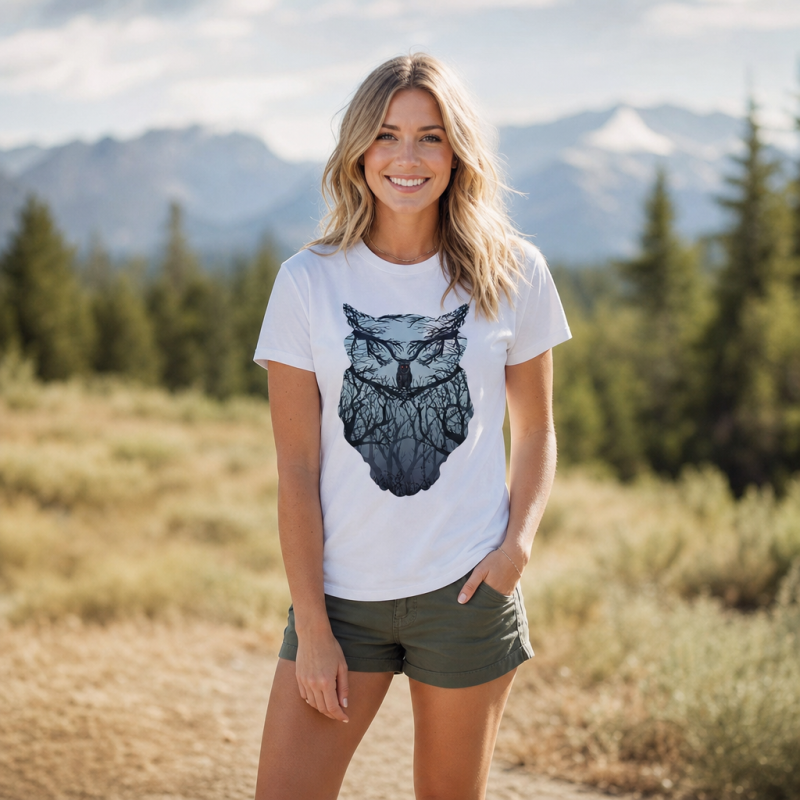 Midnight Forest Owl Double Exposure T-Shirt