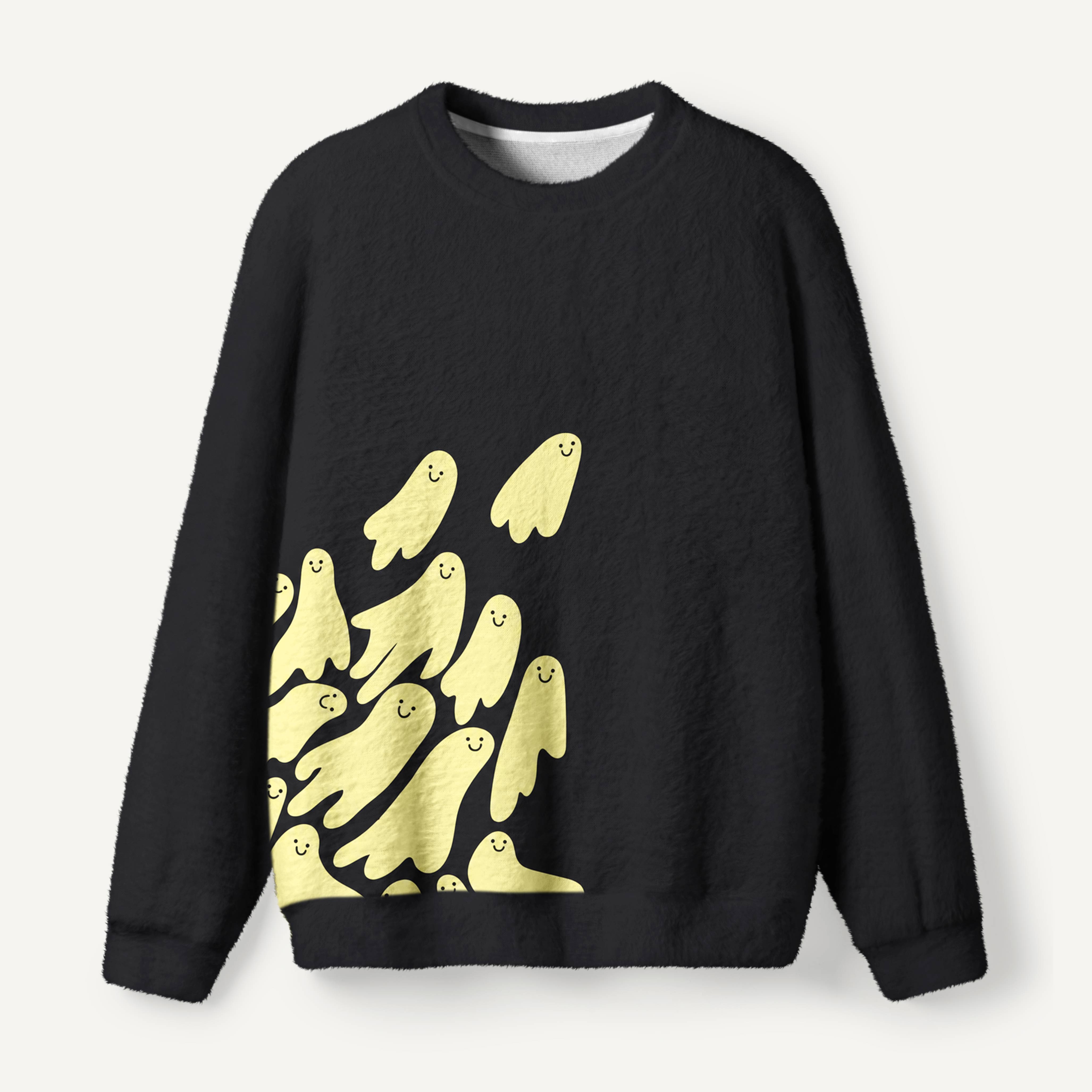 Cute Smiling Ghosts Floating Halloween Spirits Ugly Fuzzy Fleece Sweatshirt