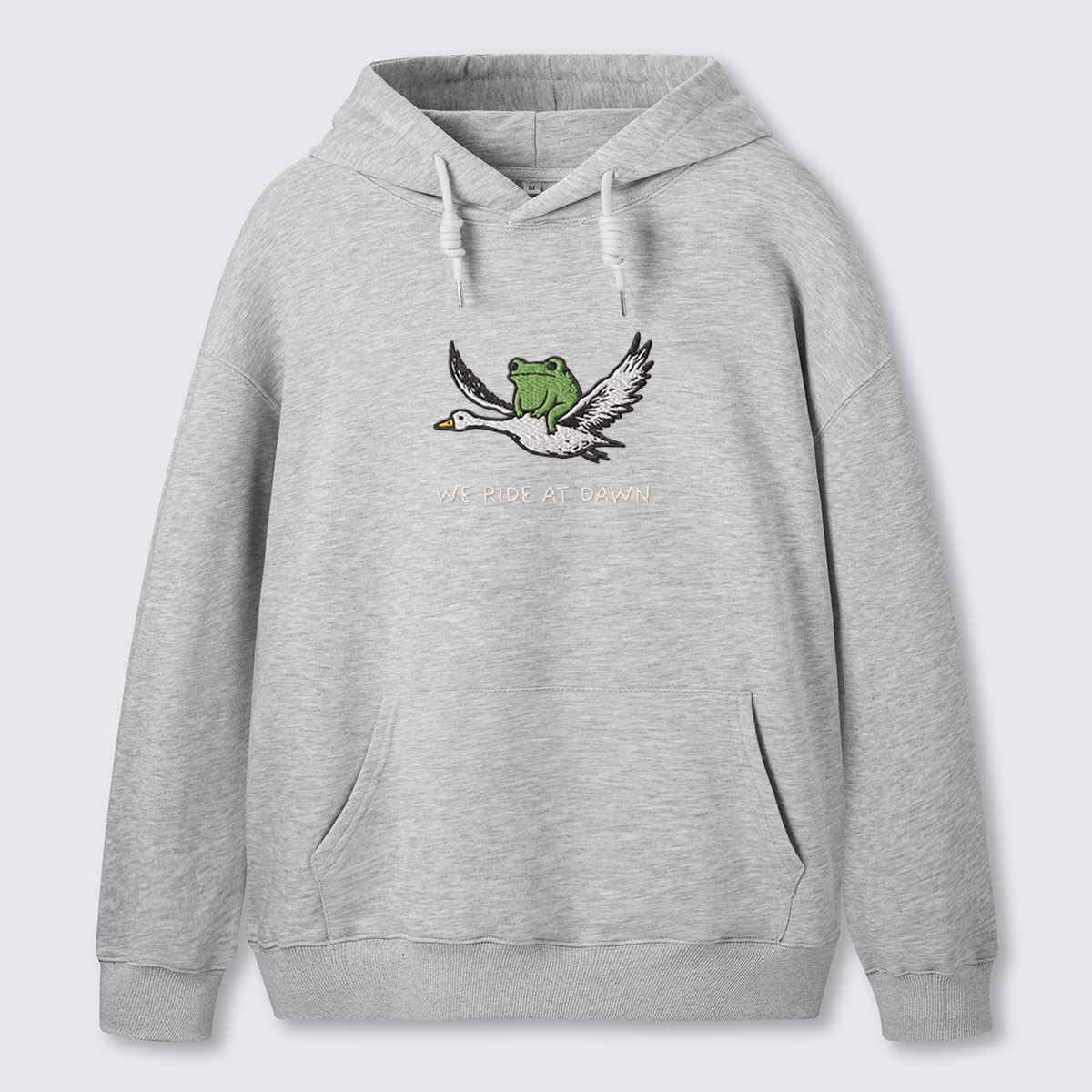 Crane and Frog Nature Duo Embroidered Cotton Hoodie