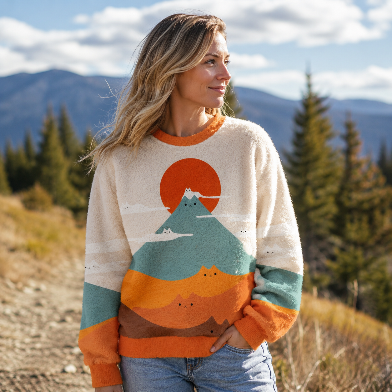 Peak-a-Boo Mountain Parade Ugly Fuzzy Fleece Sweatshirt