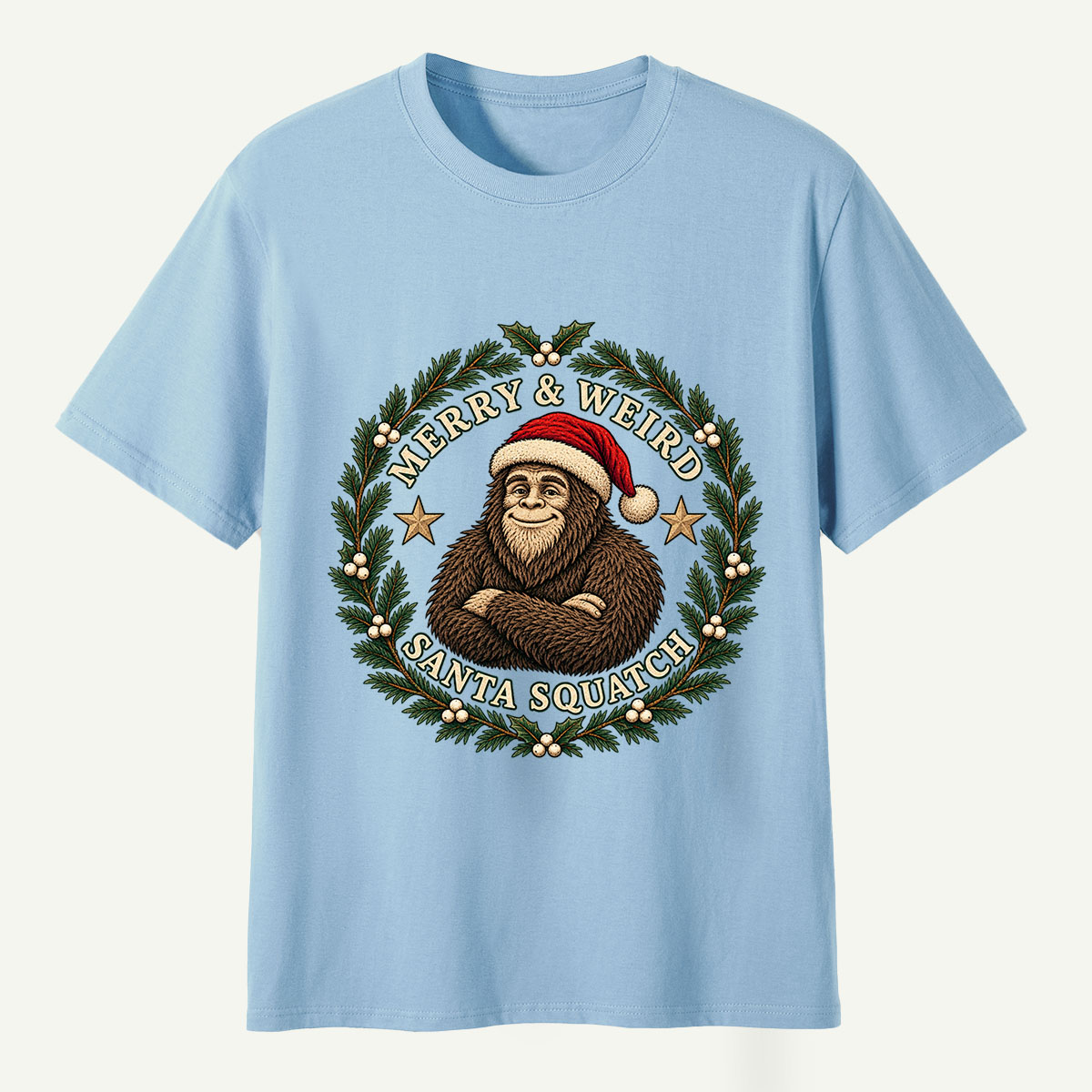 Merry And Weird Santa Squatch Christmas Wreath T-Shirt