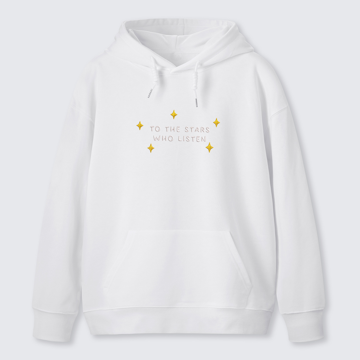 To The Stars You Listen Quote Embroidered Cotton Hoodie