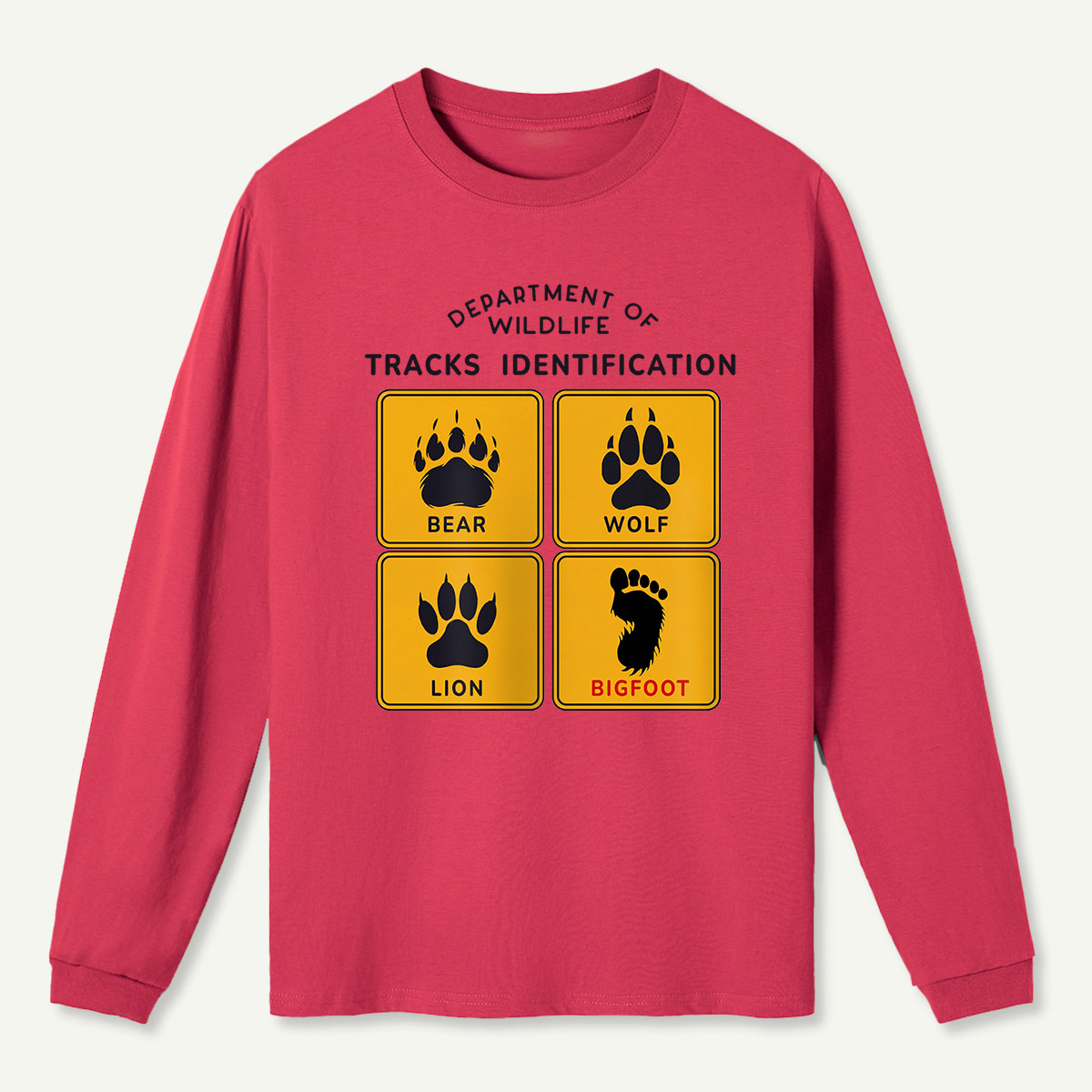 Department of Wildlife Tracks Identification Bear Wolf Lion Cryptids Long Sleeve T-Shirt