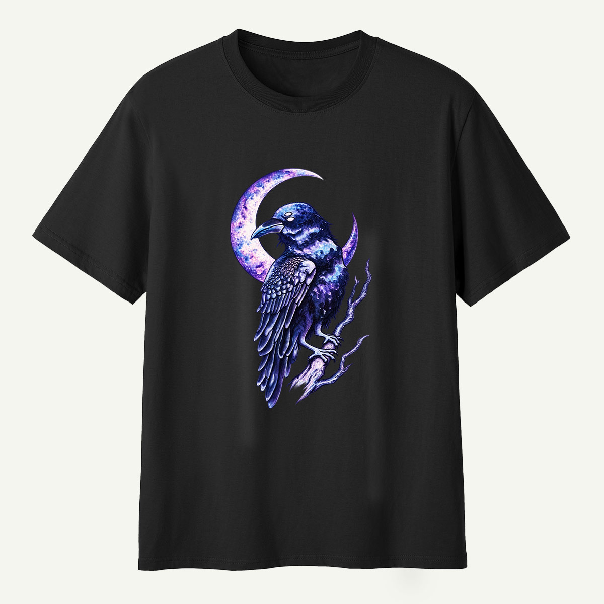 Galaxy Raven Crescent Moon Celestial Art T-Shirt
