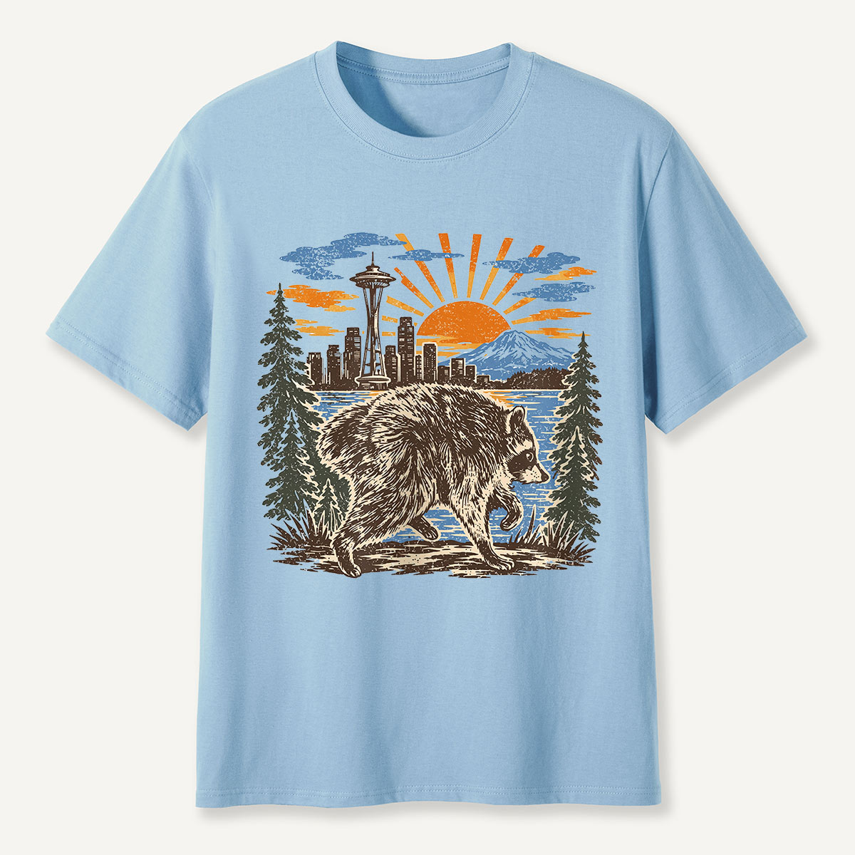 Jimothy Seattle Skyline Sunset Raccoon T-Shirt
