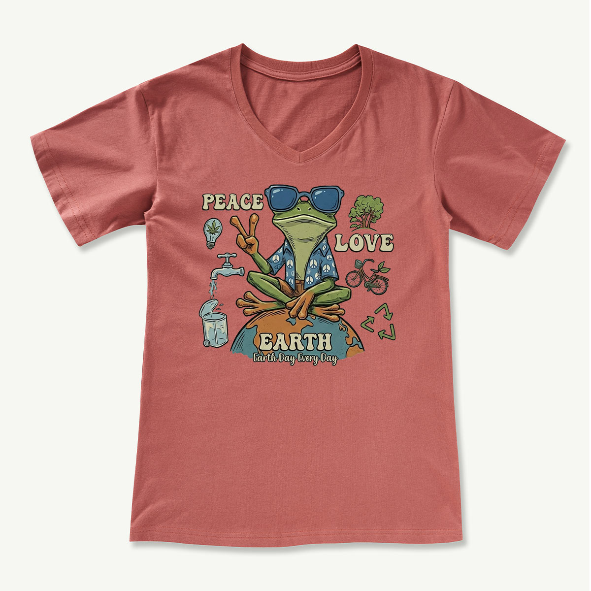 Peace Love Earth Frog V-neck T-Shirt