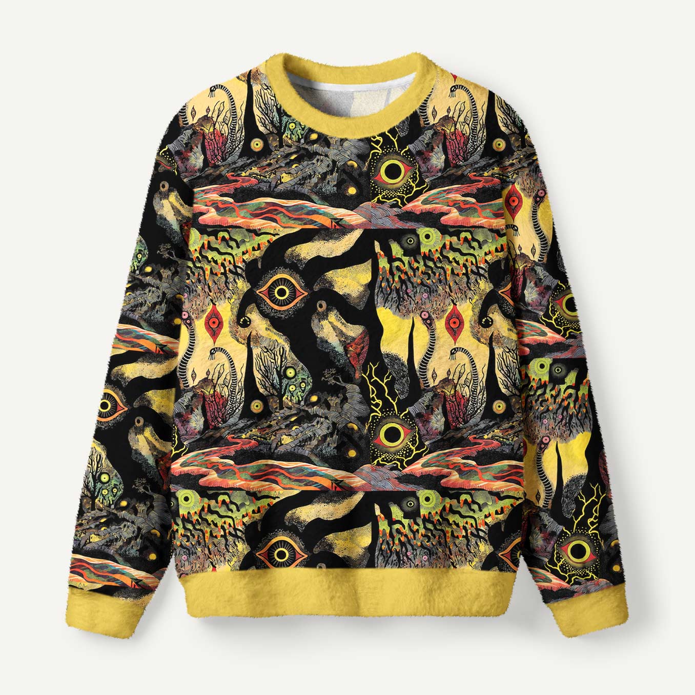 Surreal Haunted Forest With Watching Eyes And Twisted Creatures Ugly Fuzzy Fleece Sweatshirt