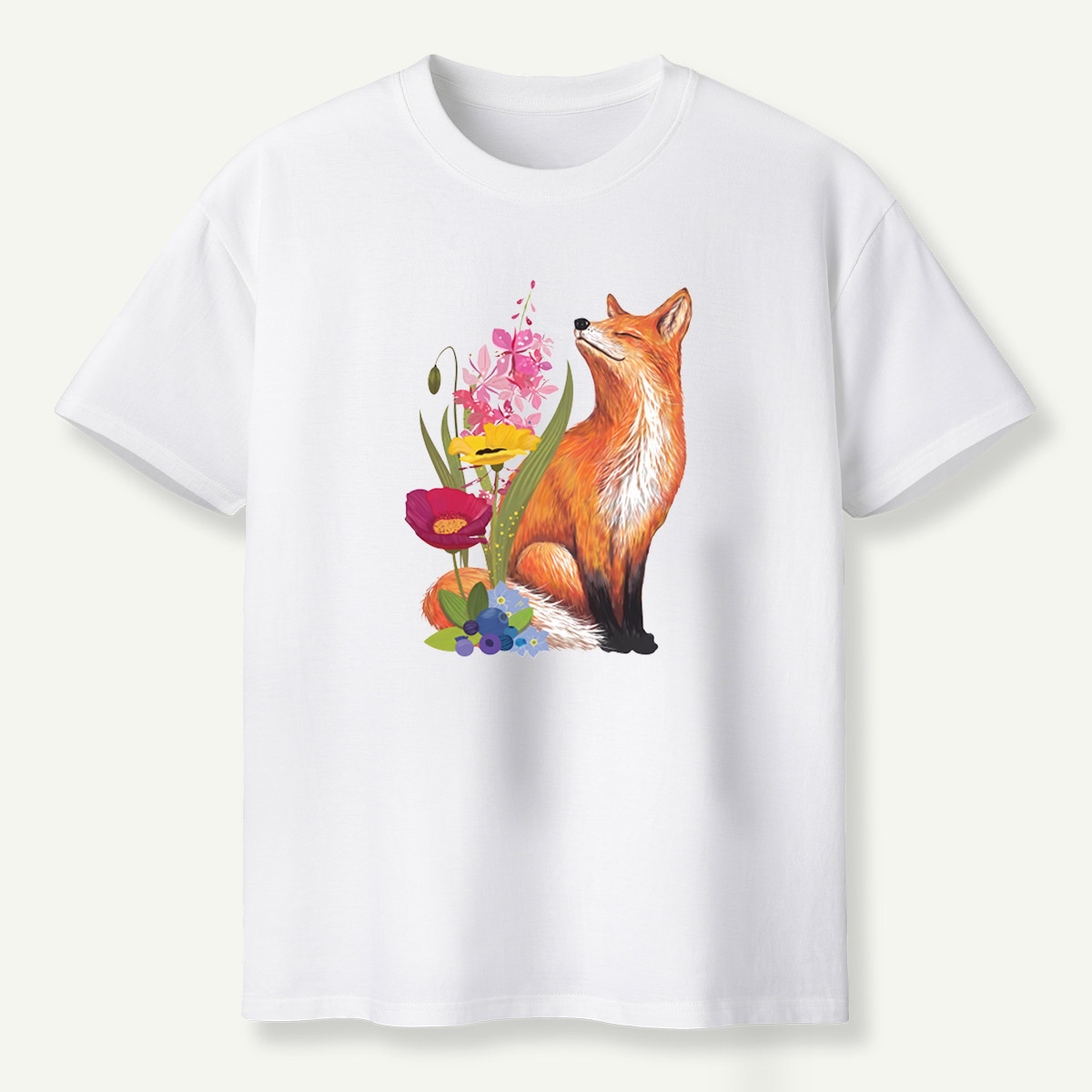 Red Fox Wildflower Blueberry Botanical Garden T-Shirt