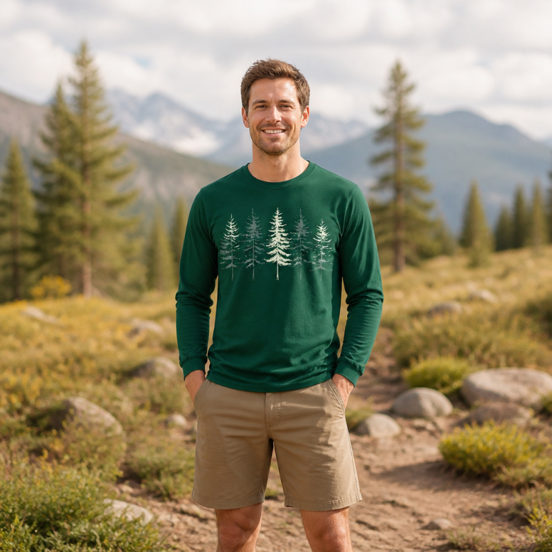 Minimal Pine Forest Silhouette  Long Sleeve T-Shirt