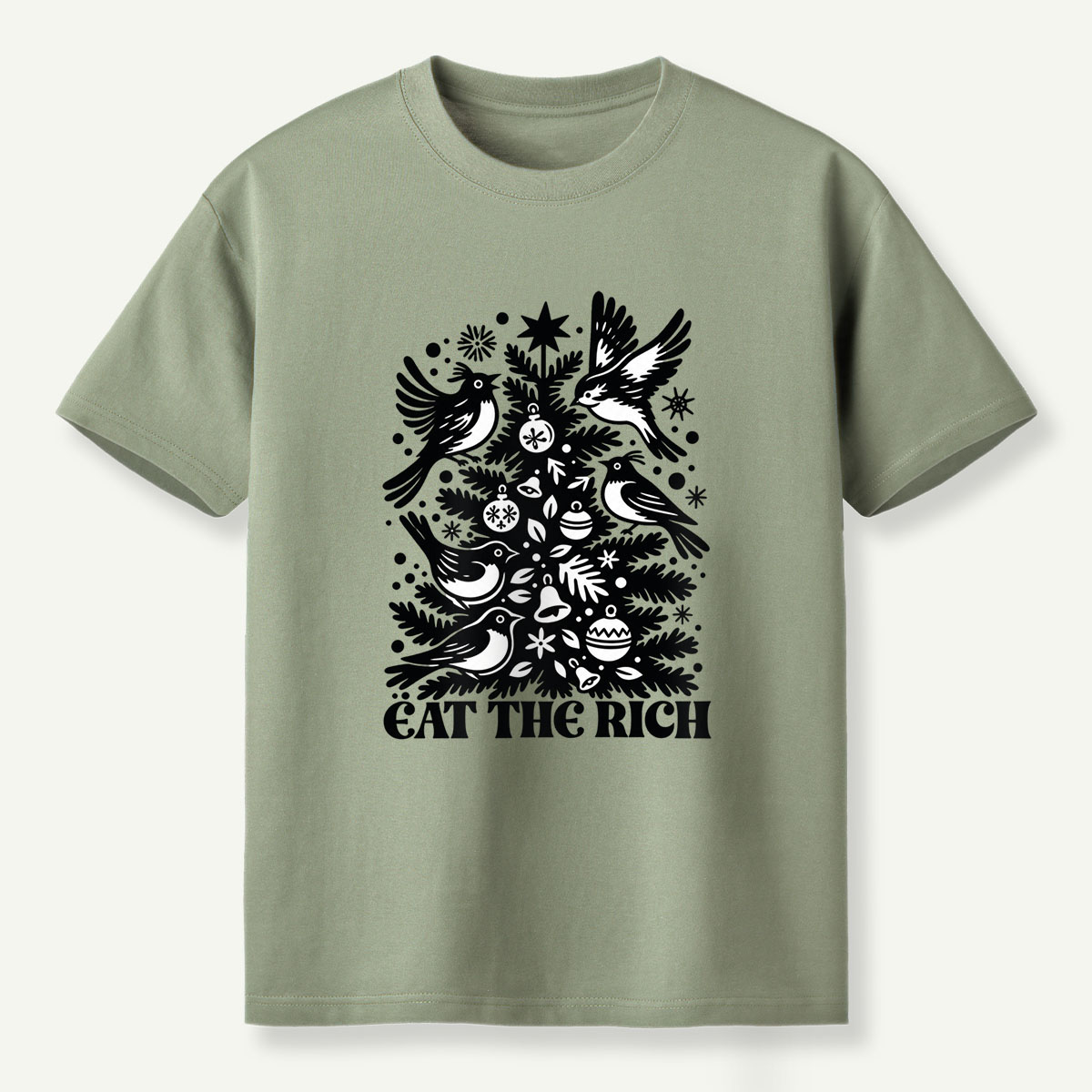 Eat The Rich Folk Art Birds Christmas Tree T-Shirt