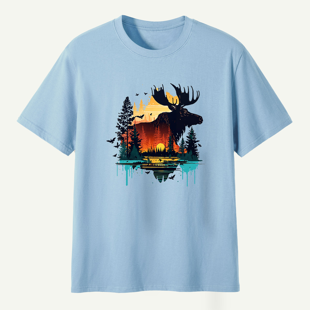 Moose Sunset Forestscape T-Shirt