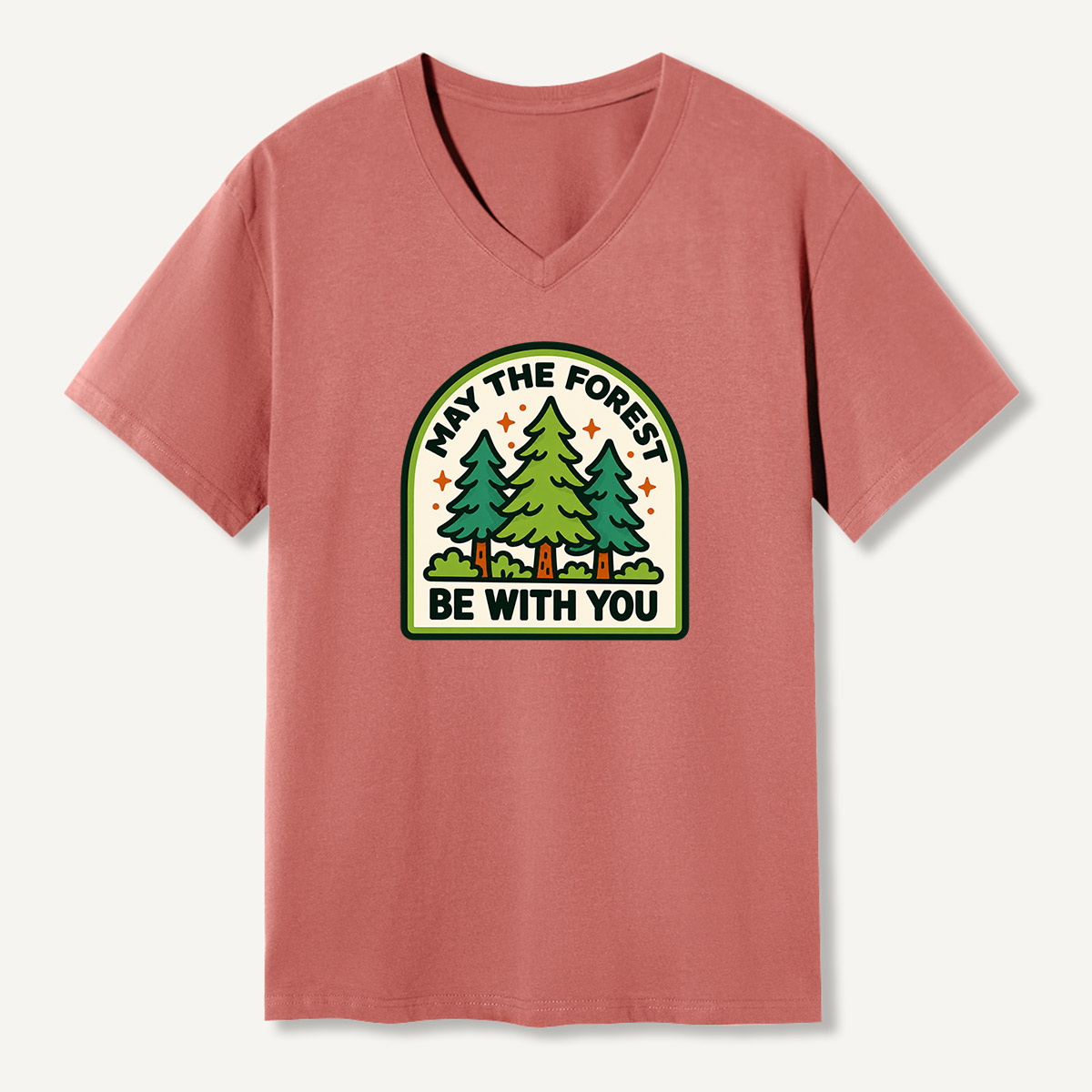 May The Forest Be With You Cartoon Pine Quote V-neck T-Shirt