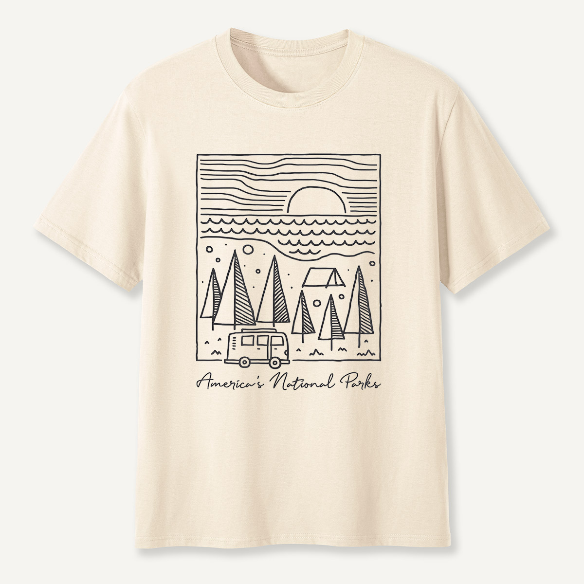 America’s National Parks Line Art Camper T-Shirt