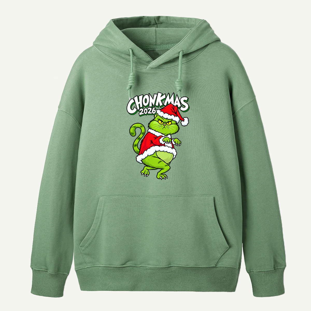 Chonkmas 2026 Chubby Green Christmas Creature In Santa Outfit Hoodie