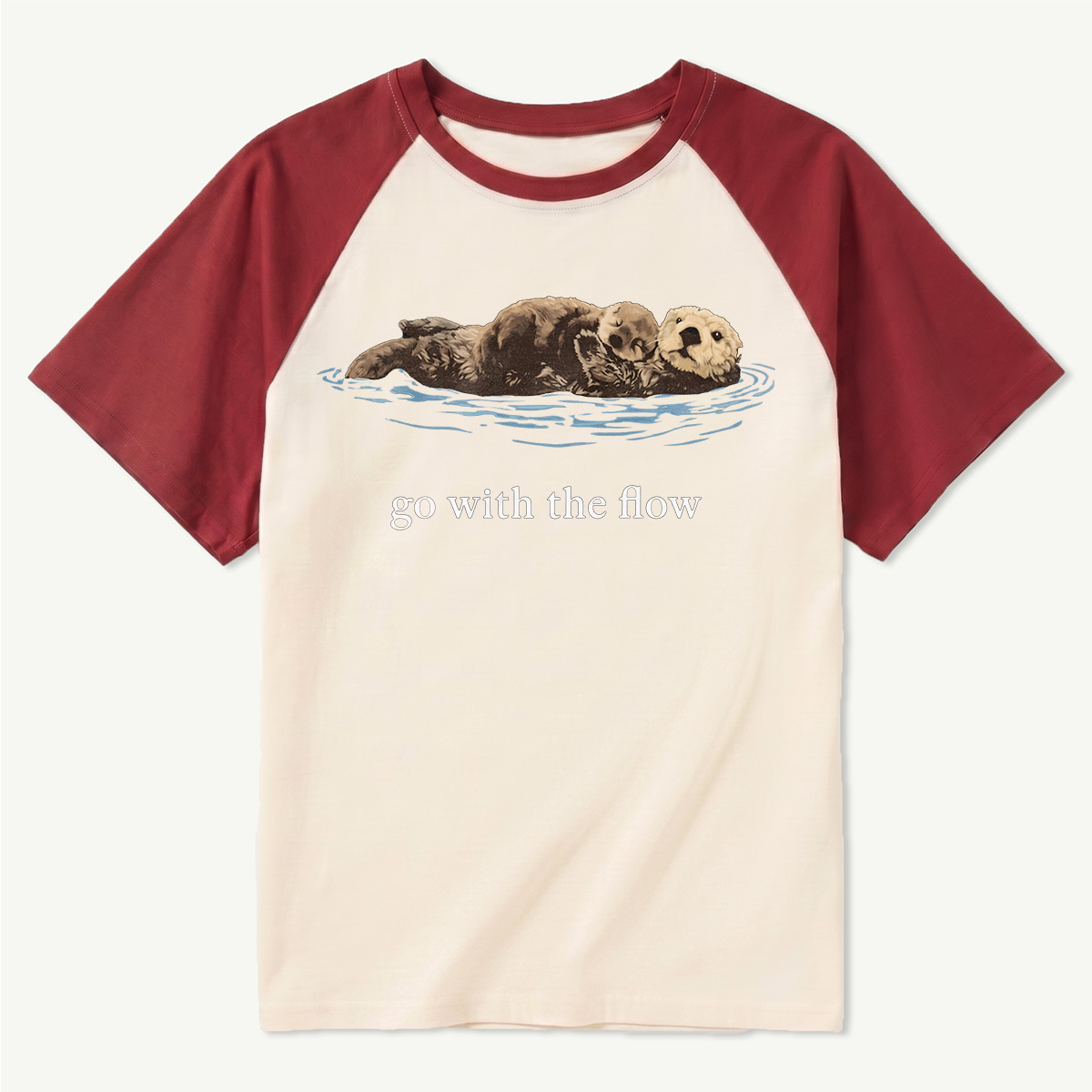 Go With The Flow Sea Otter Wildlife Nature Raglan T-Shirt