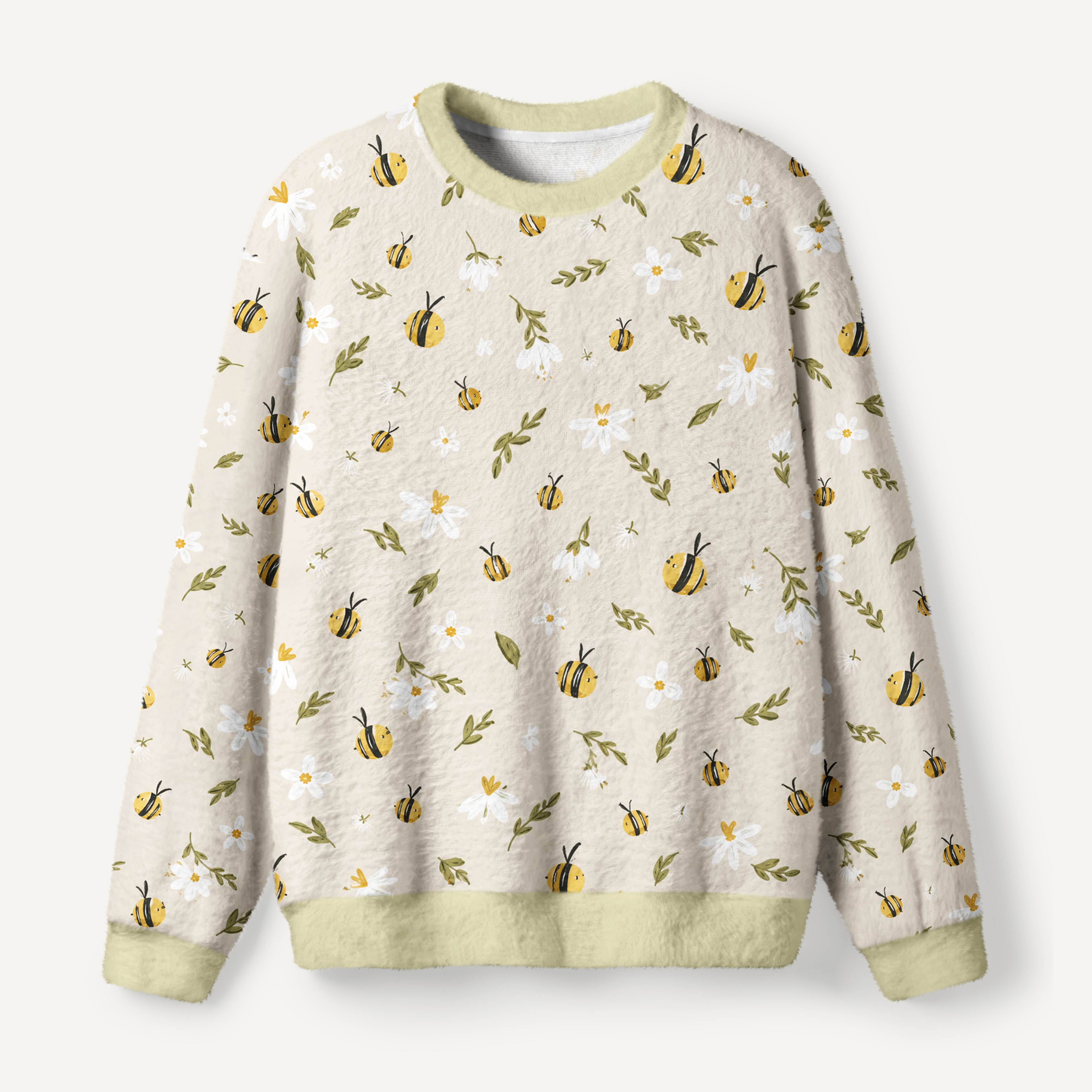 Bees And White Flower Garden Ugly Fuzzy Fleece Sweatshirt