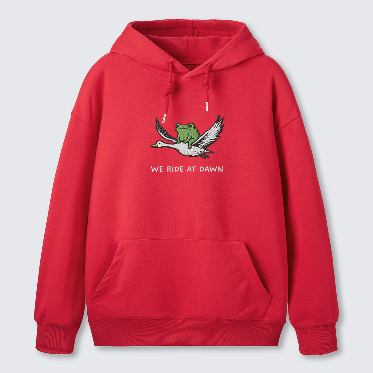 Crane and Frog Nature Duo Embroidered Cotton Hoodie