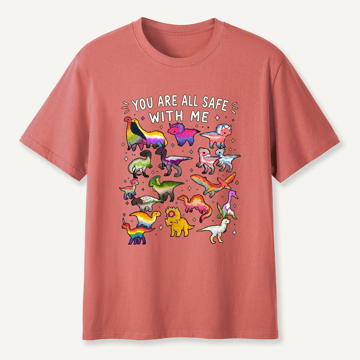 You Are Safe With Me Rainbow Dinosaur T-Shirt