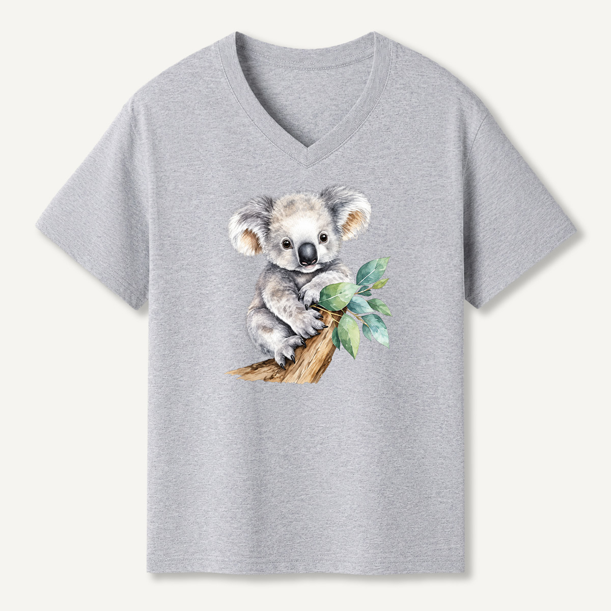 Koala On Branch Watercolor Portrait V-neck T-Shirt