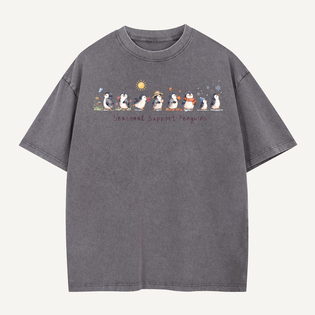 Peace Love Penguins Hand Signs Washed T-Shirt