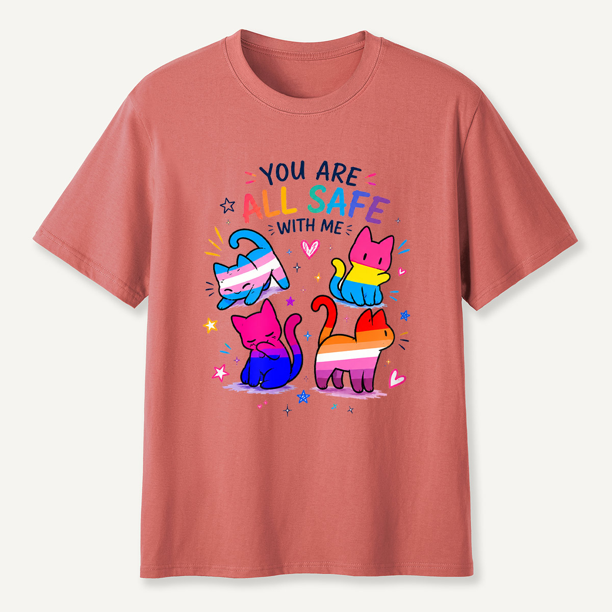 You Are All Safe With Me Rainbow Cat T-Shirt