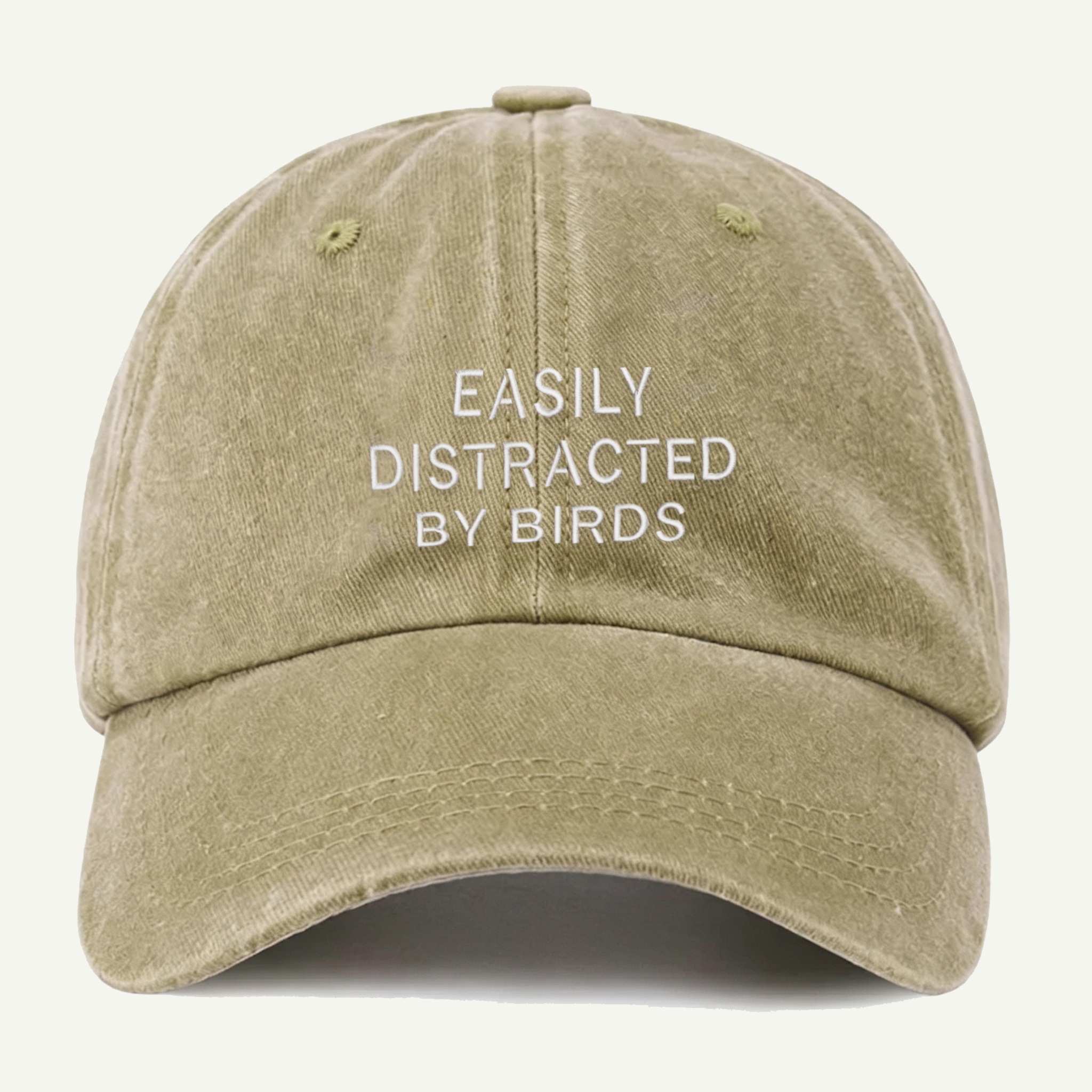 Easily Distracted By Birds Washed Embroidered Hat