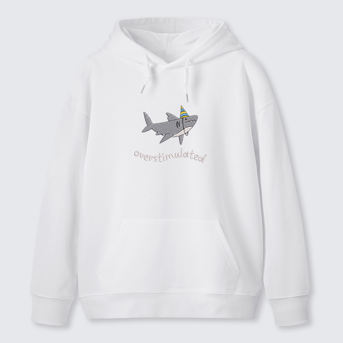 Overthinking Shark Embroidered Cotton Hoodie
