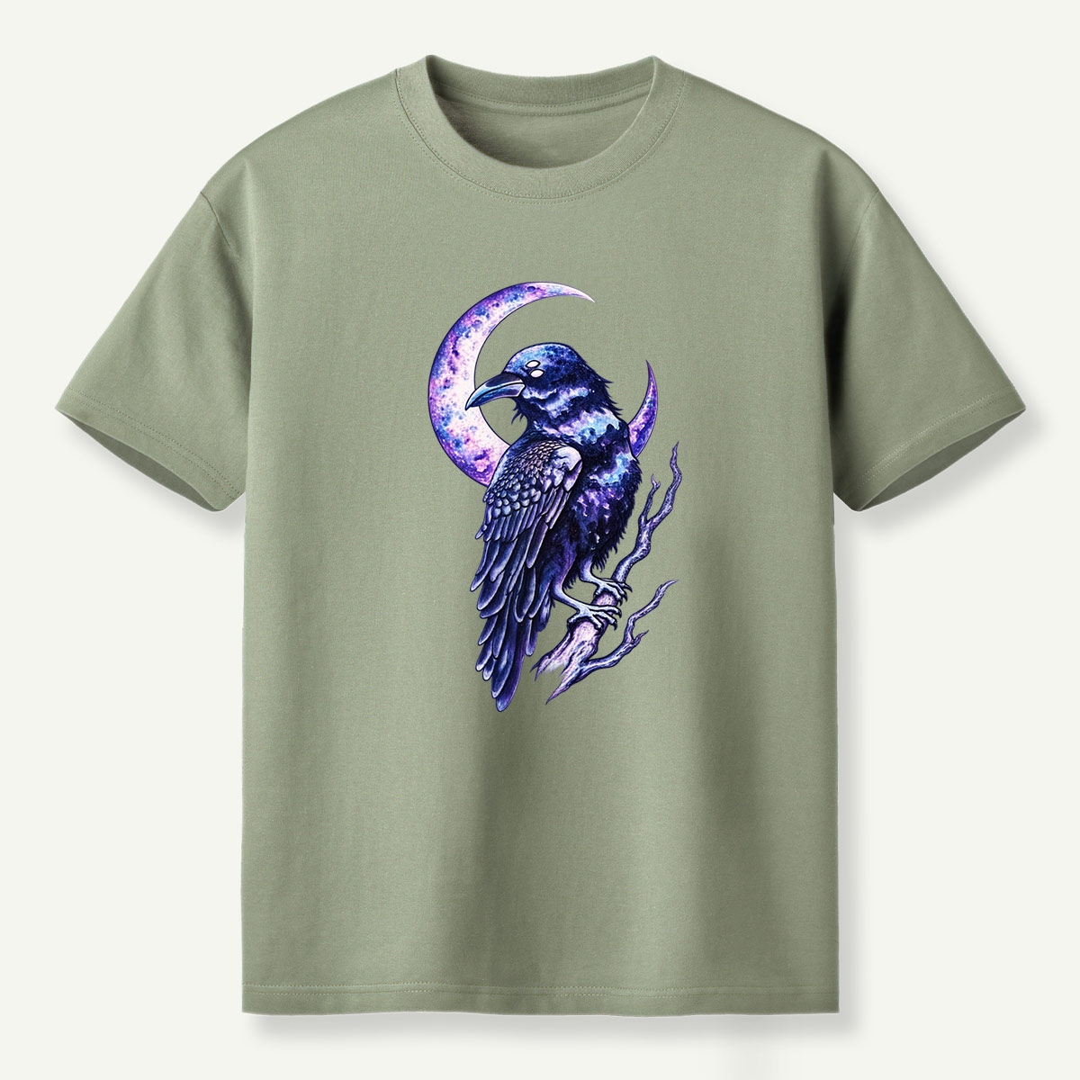 Galaxy Raven Crescent Moon Celestial Art T-Shirt
