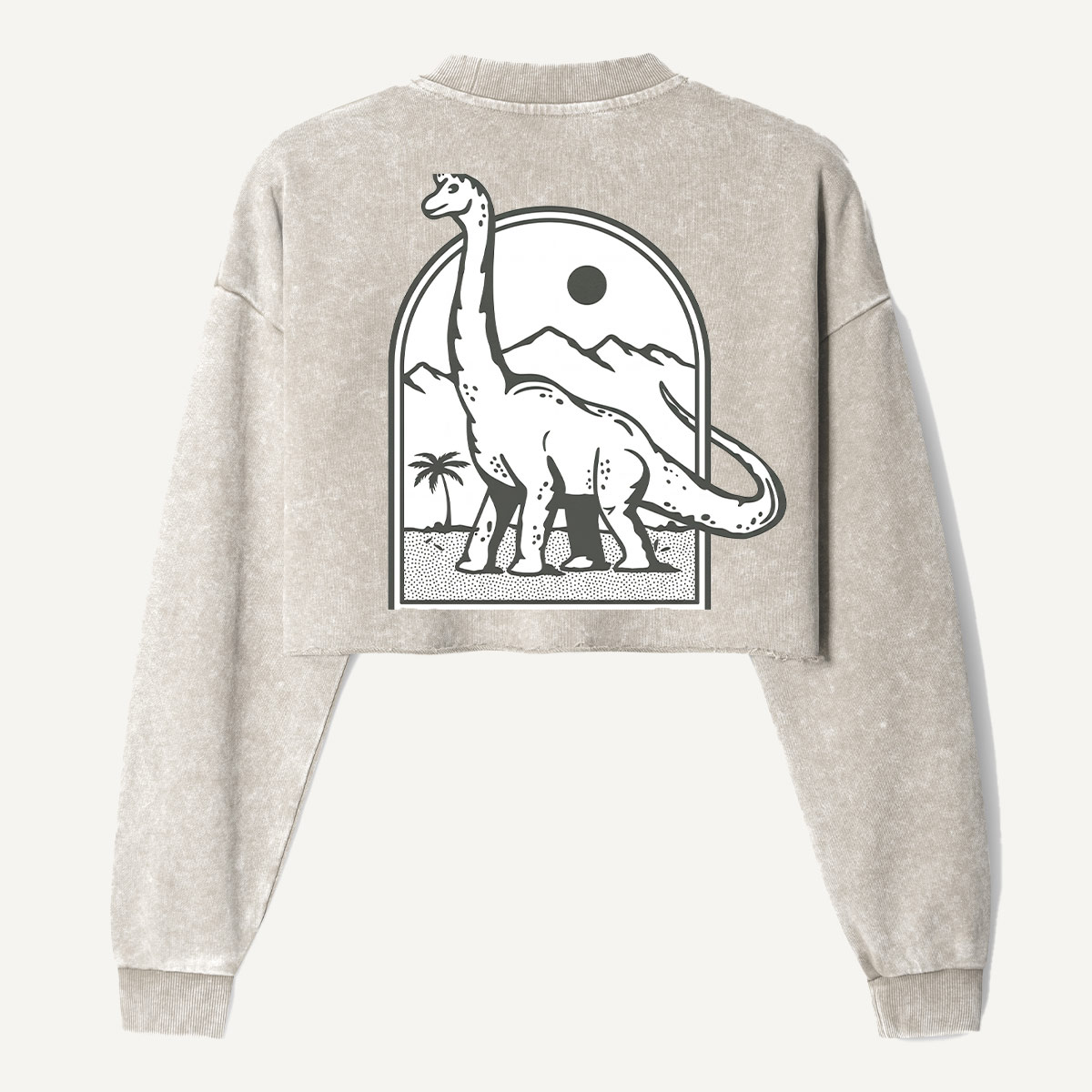 Retro Sauropod Desert Line Art Women's Washed Cropped Sweatshirt