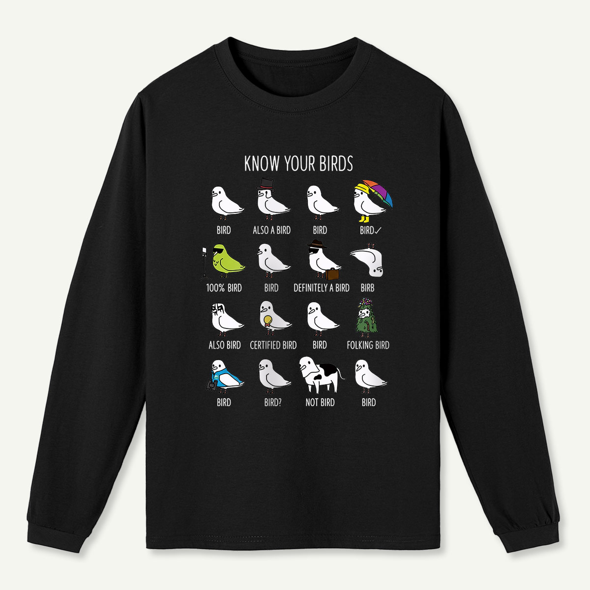 Know Your Birds Bird Chart Long Sleeve T-Shirt