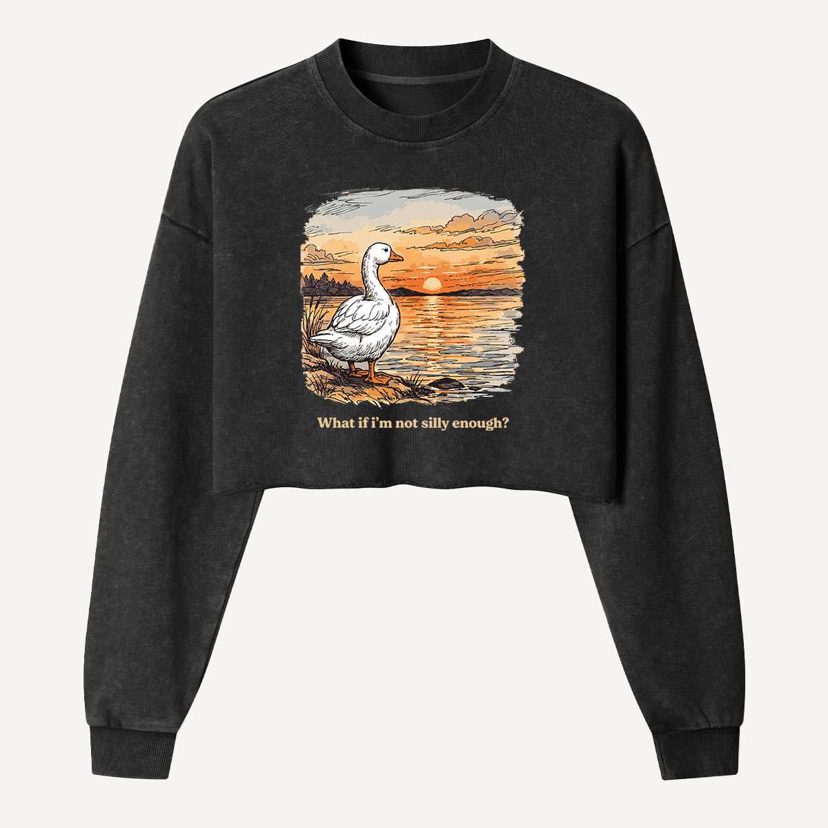 What If Im Not Silly Anymore Goose Sunset Women's Washed Cropped Sweatshirt