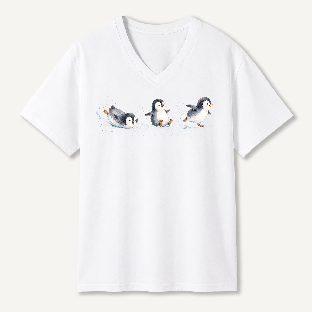 Sliding Penguins Snow Day V-neck T-Shirt