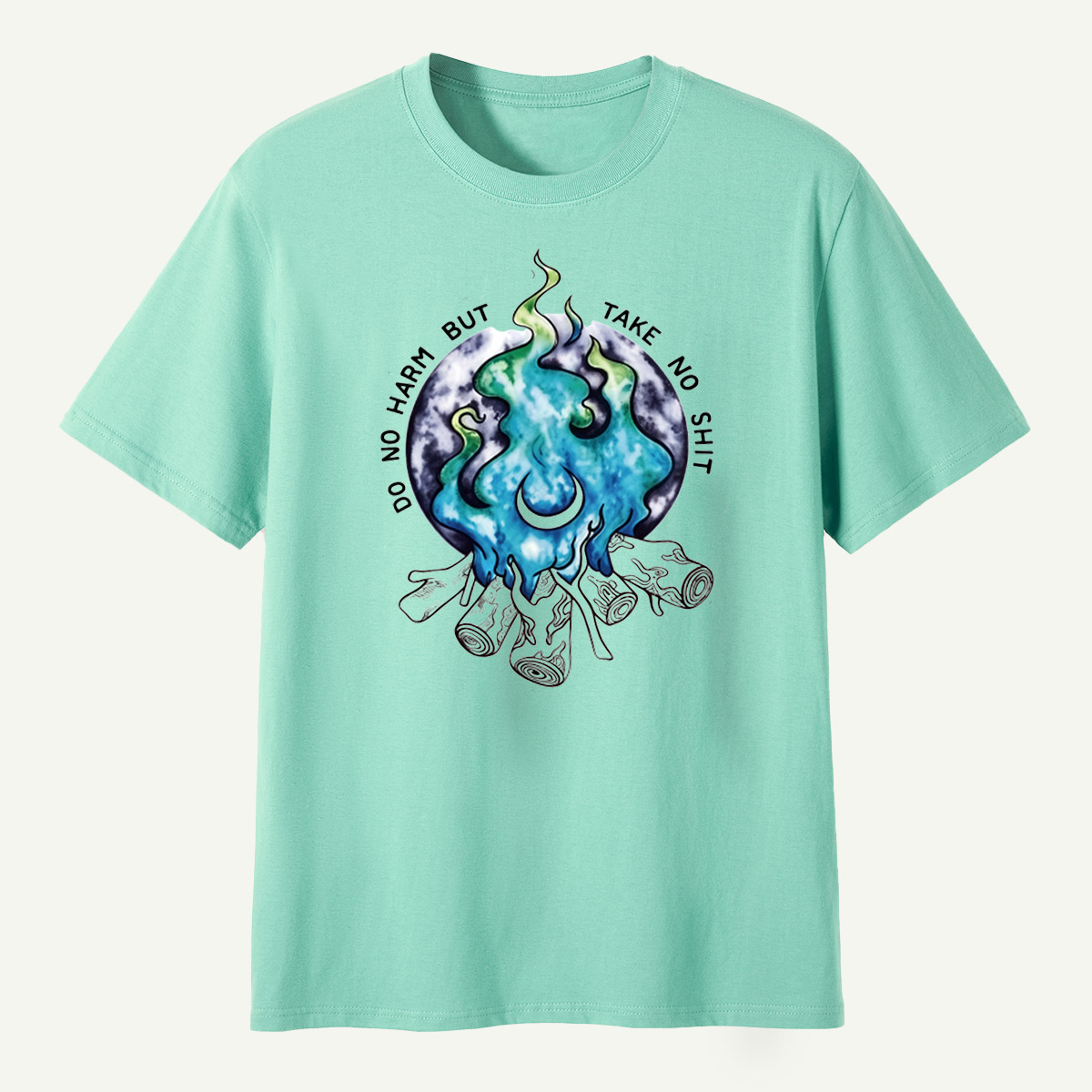 Do No Harm But Take No Shit Moon Flame Campfire T-Shirt