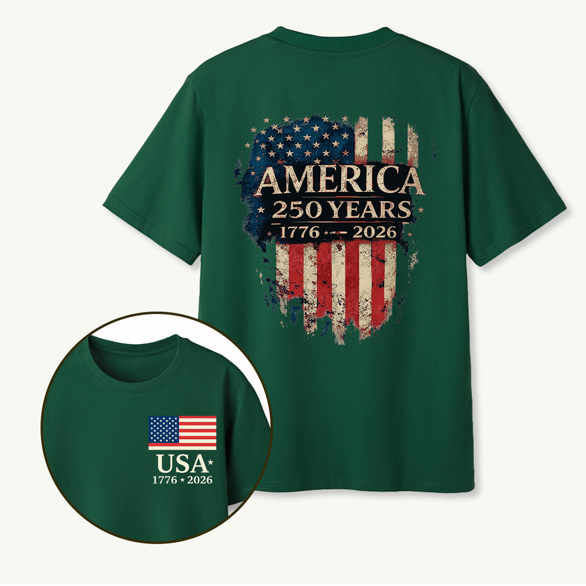 America 250 Years 1776‑2026 Distressed Flag Shield T‑Shirt