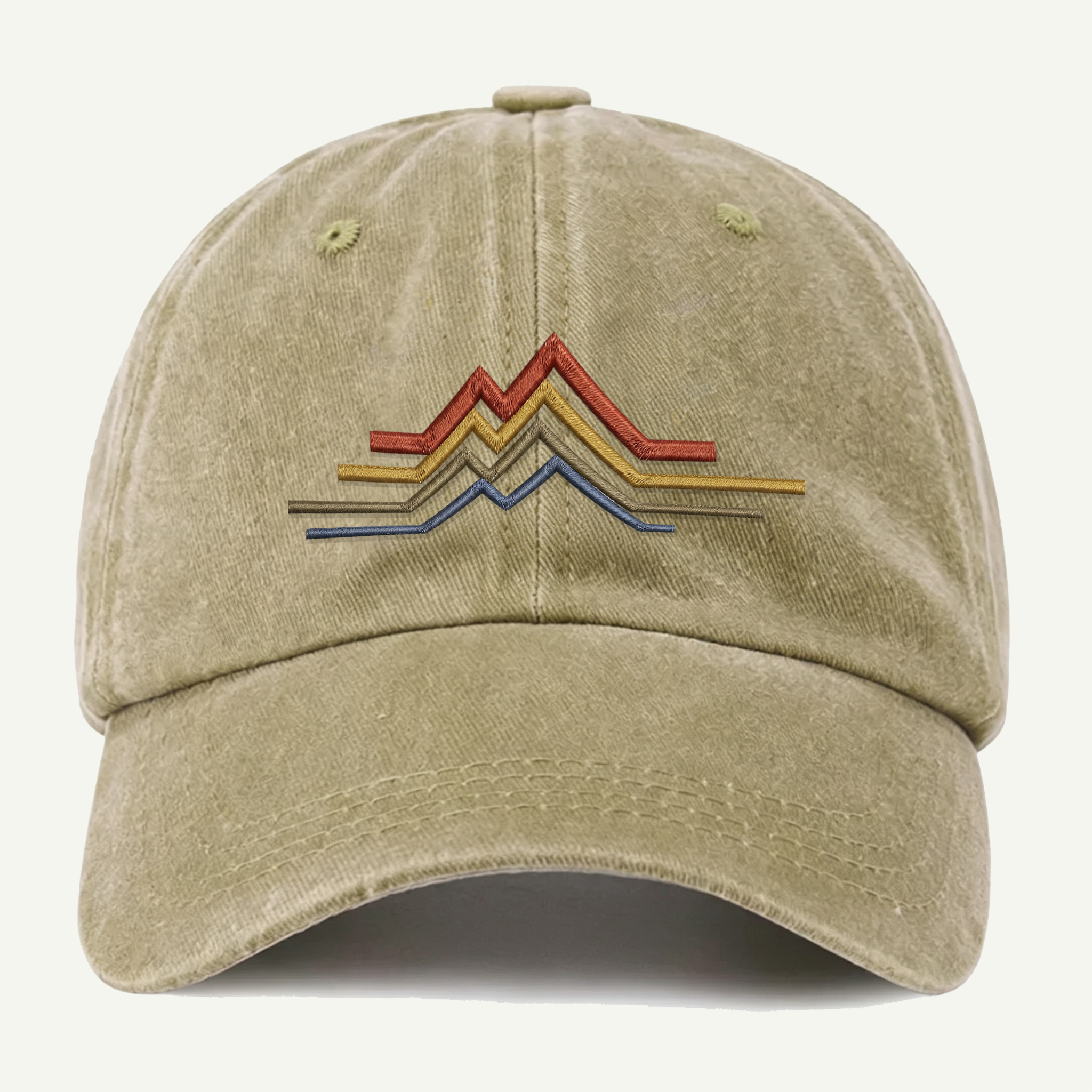 Retro Mountain Line Washed Embroidered Hat