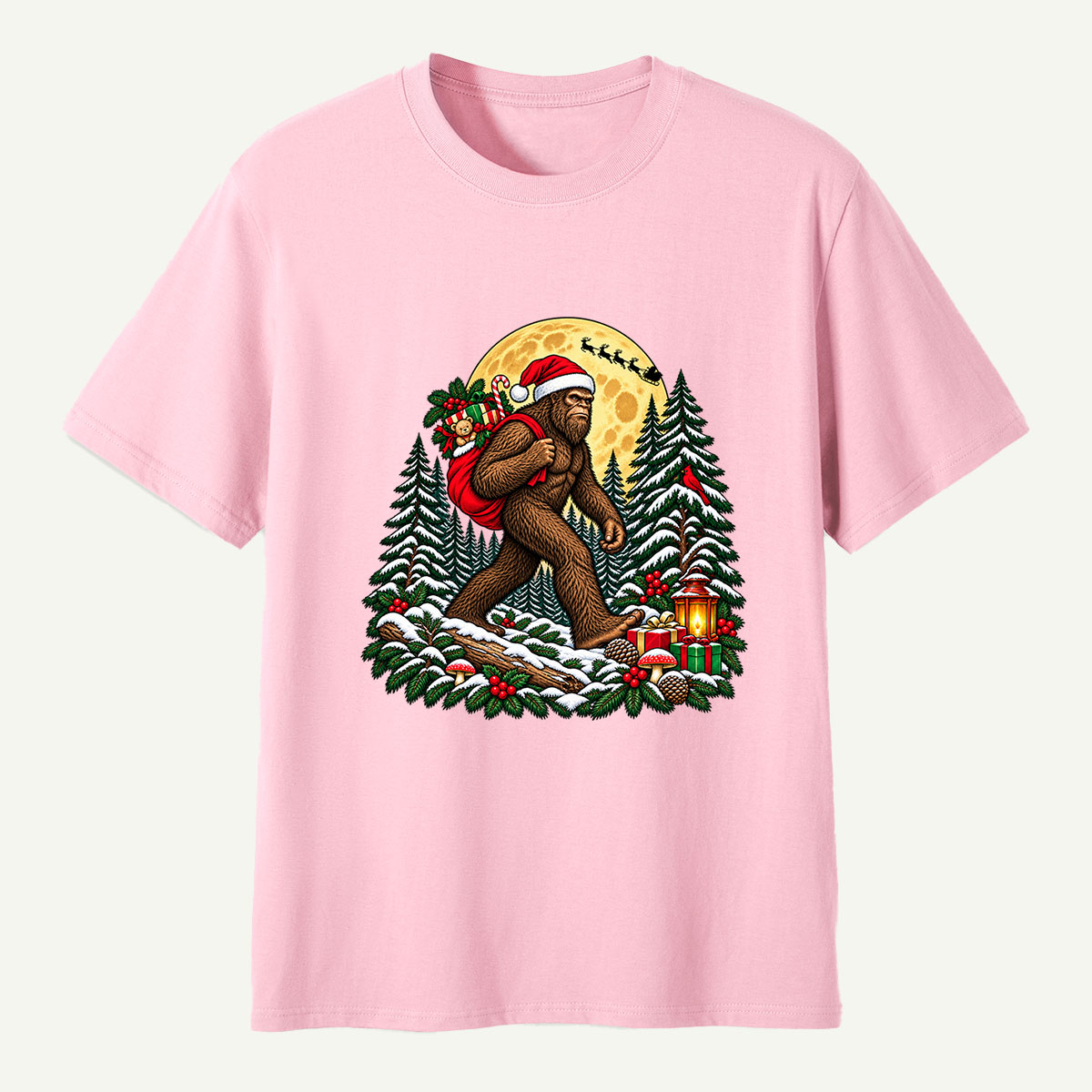 Christmas Bigfoot Santa Gift Delivery In Snowy Forest T-Shirt