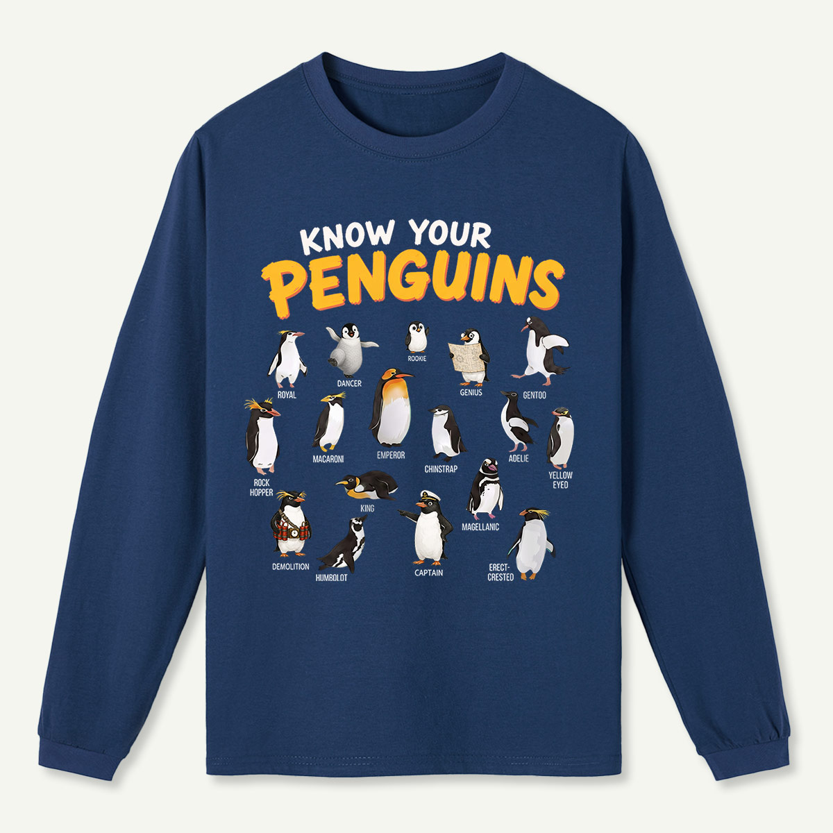 Know Your Penguins Penguin Species T‑Shirt Long Sleeve T-Shirt