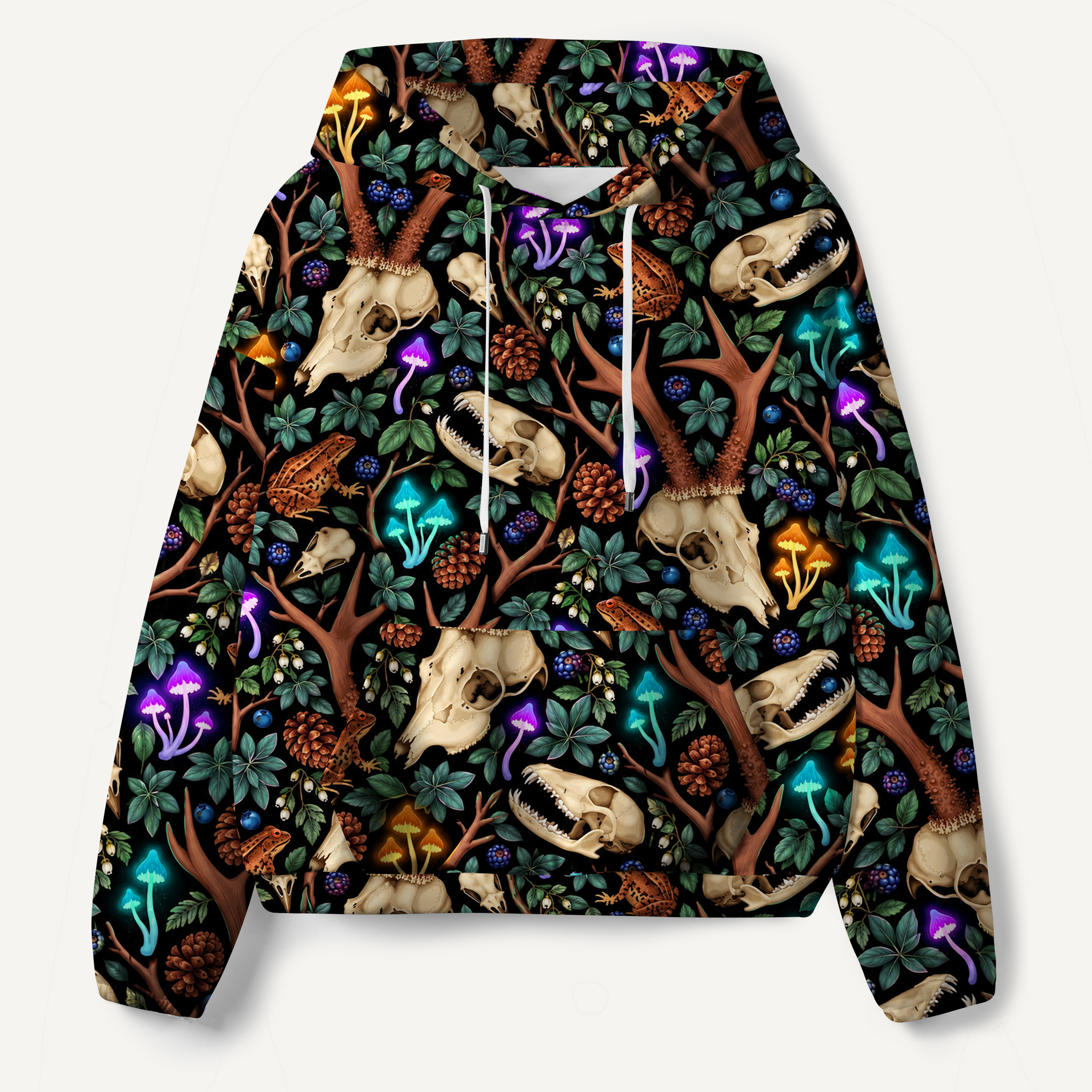 Woodland Bones And Glowing Mushrooms All-over Printed Hoodie