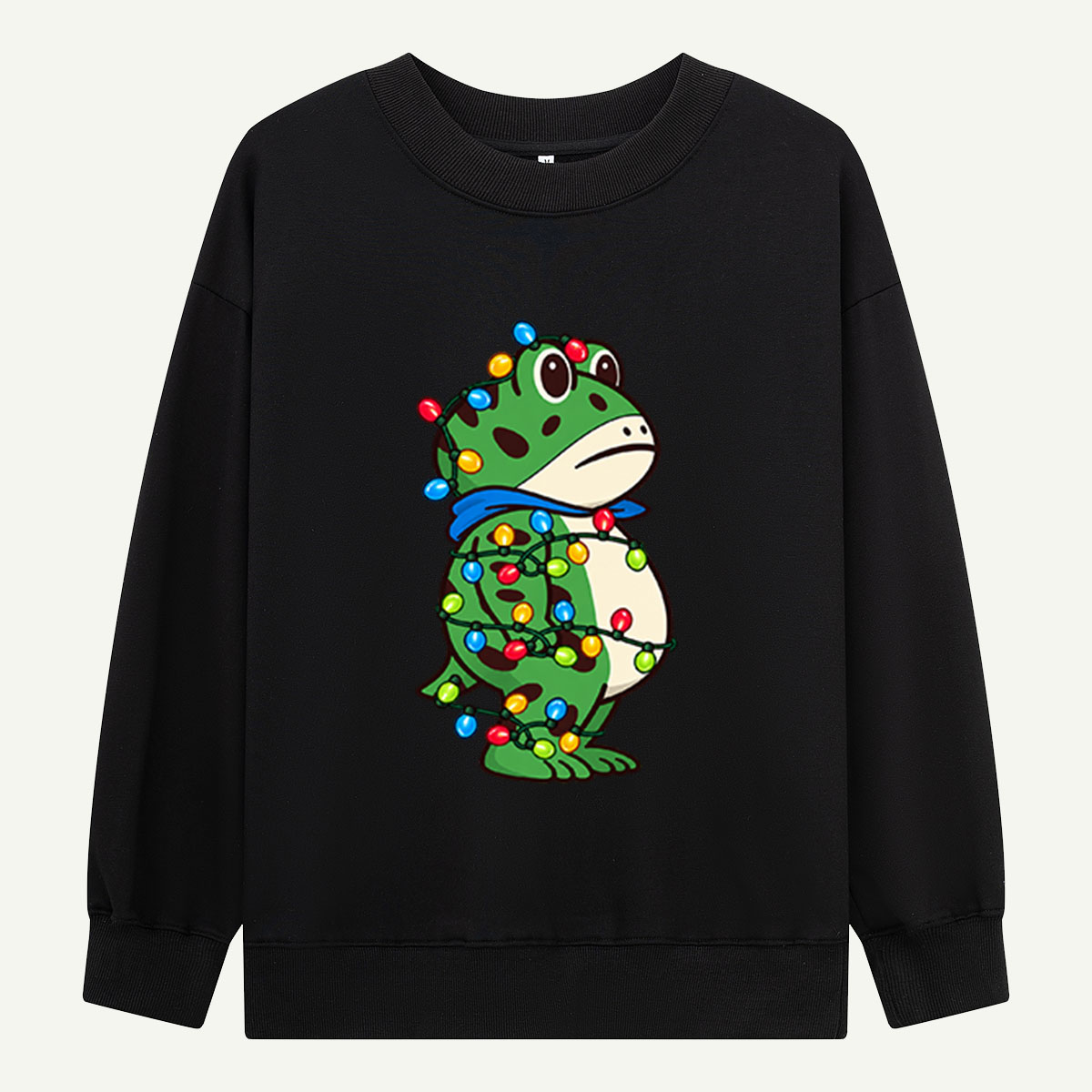 Cute Green Dinosaur Wrapped In Colorful Christmas Lights Sweatshirts