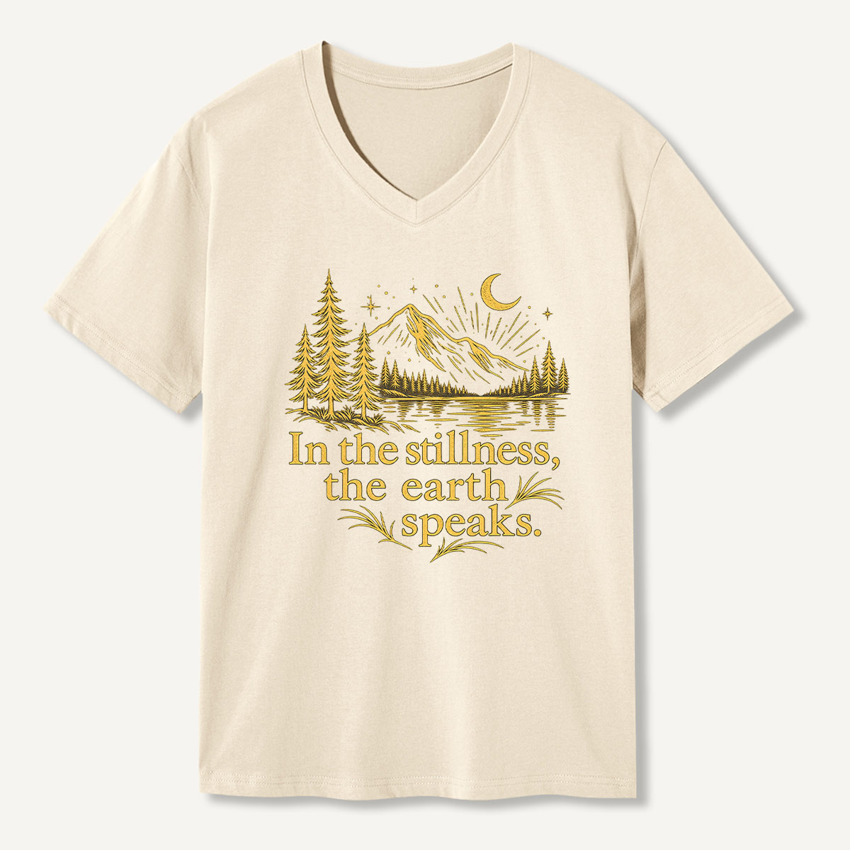 In The Stillness The Earth Speaks Mountain Night V-neck T-Shirt