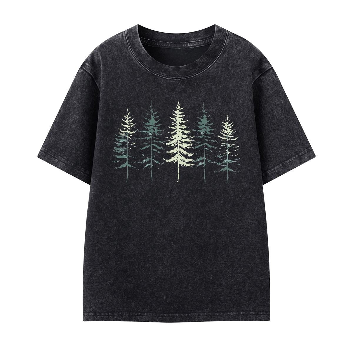 Minimal Pine Forest Silhouette Kids Washed T-Shirt