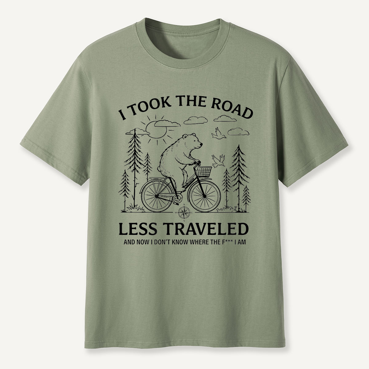 Bear Road Less Traveled Cycling Humor T-Shirt