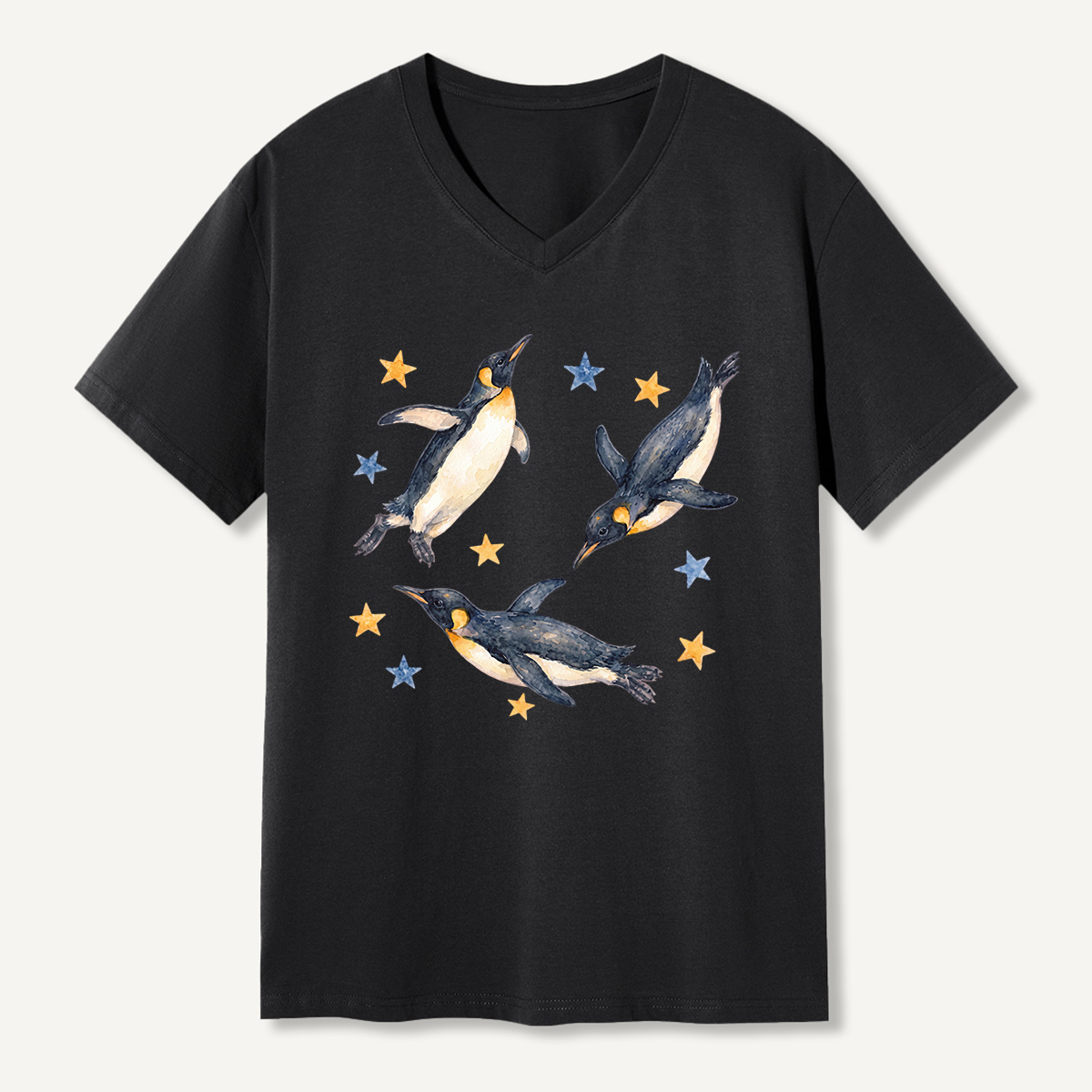 Flying Penguins Among The Stars V-neck T-Shirt