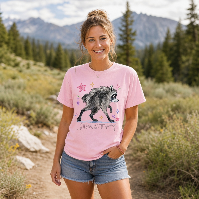 Jimothy Colorful Stars Playful Raccoon  T-Shirt