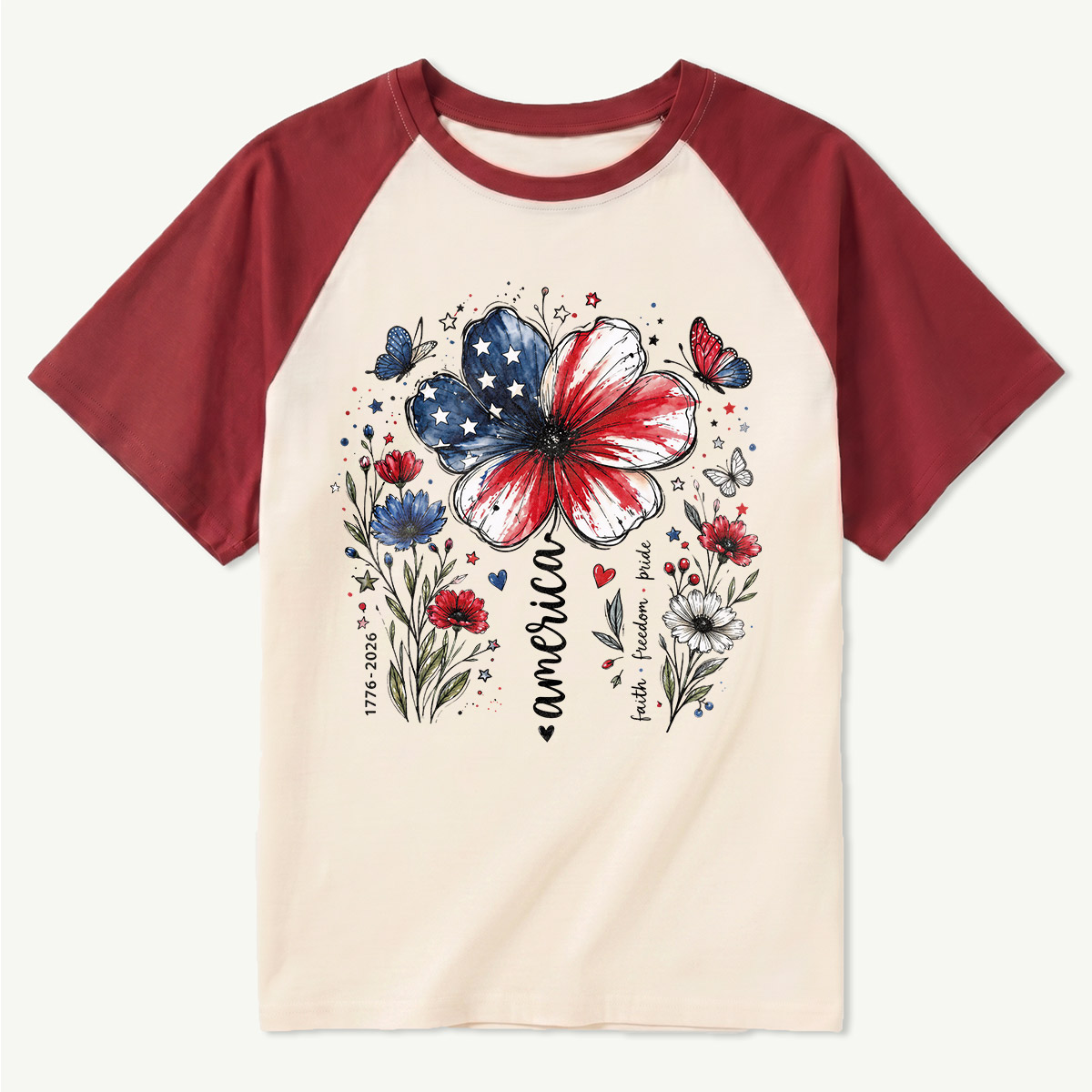 USA 250th Anniversary Floral Raglan T-Shirt