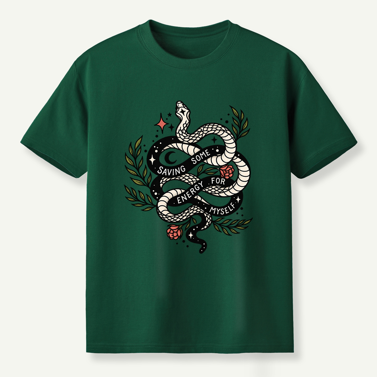 Saving Some Energy For Myself Snake Rose Celestial Design T-Shirt