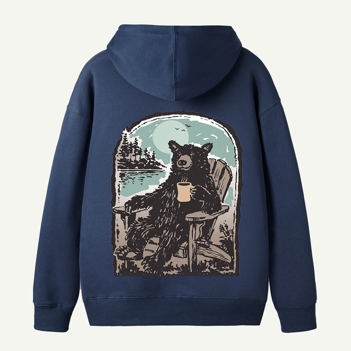 Relaxing Black Bear by the Lake Back Printed Hoodie