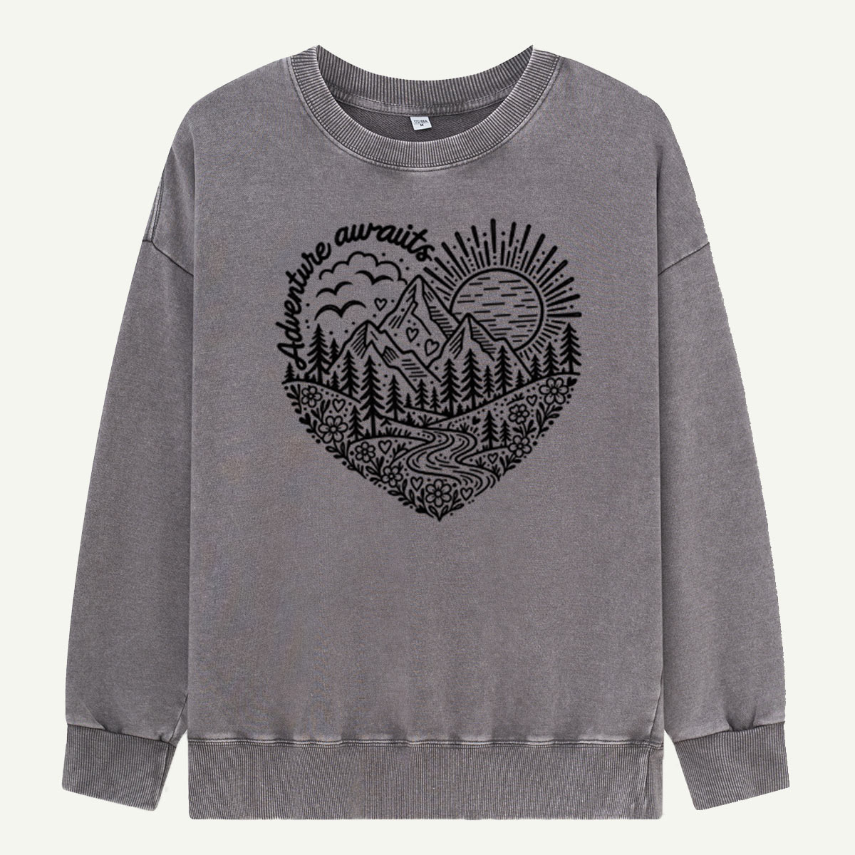 Adventure Awaits Mountain Forest Night Washed Sweatshirts