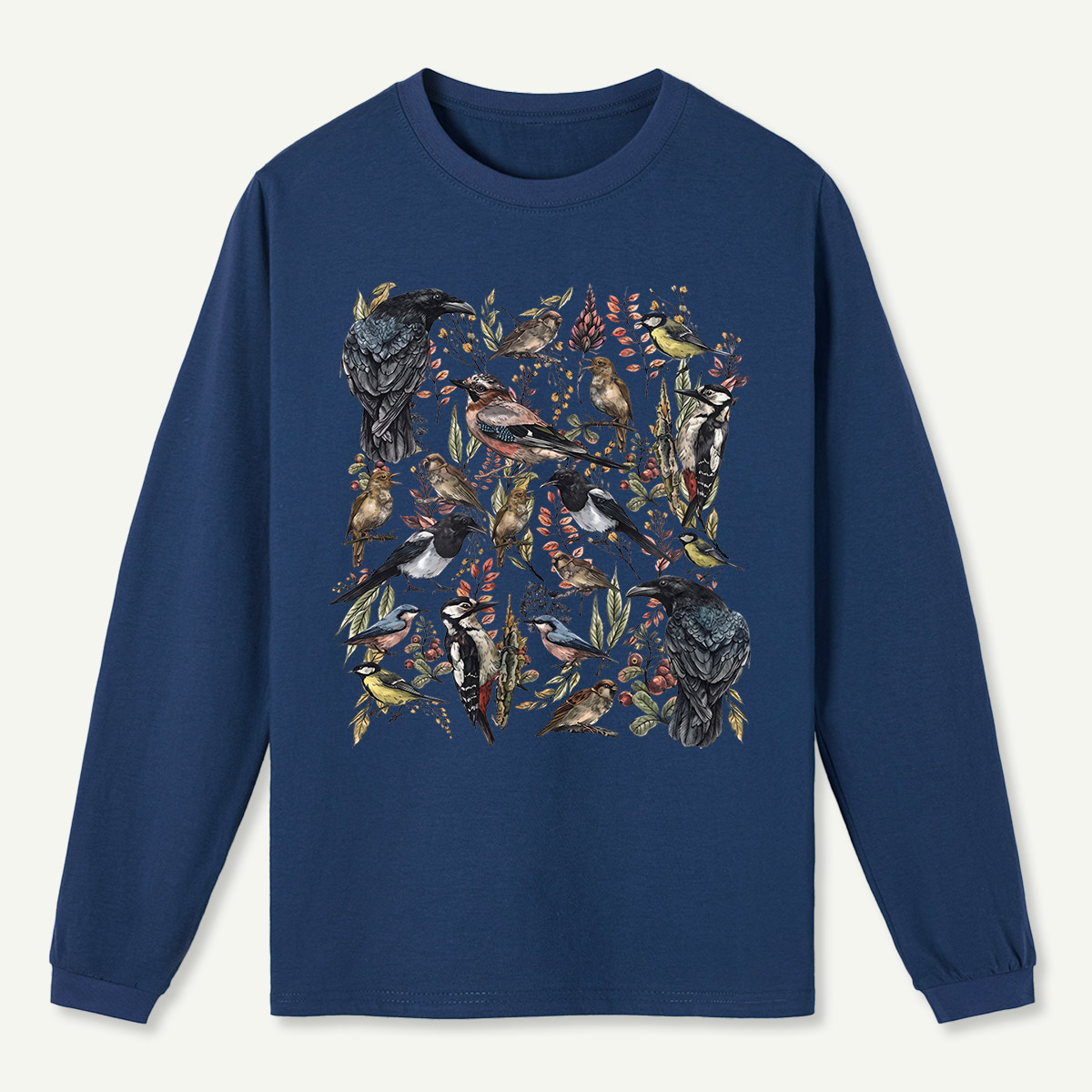 Vintage Wild Birds Botanical Long Sleeve T-Shirt