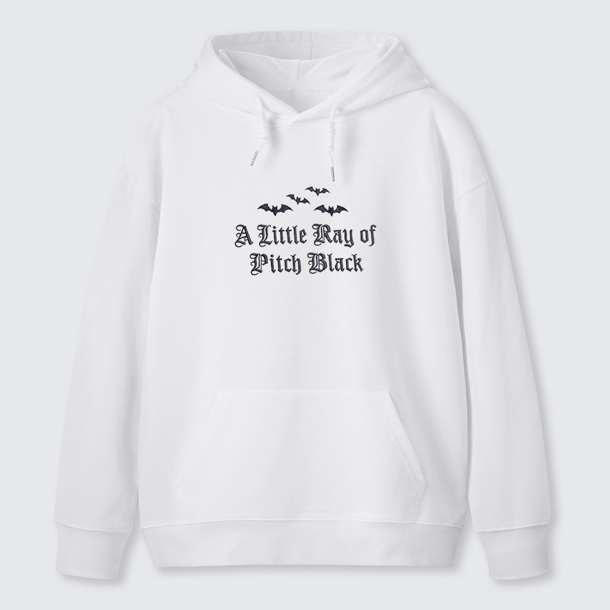 A Little Ray of Pitch Black Bats Embroidered Cotton Hoodie